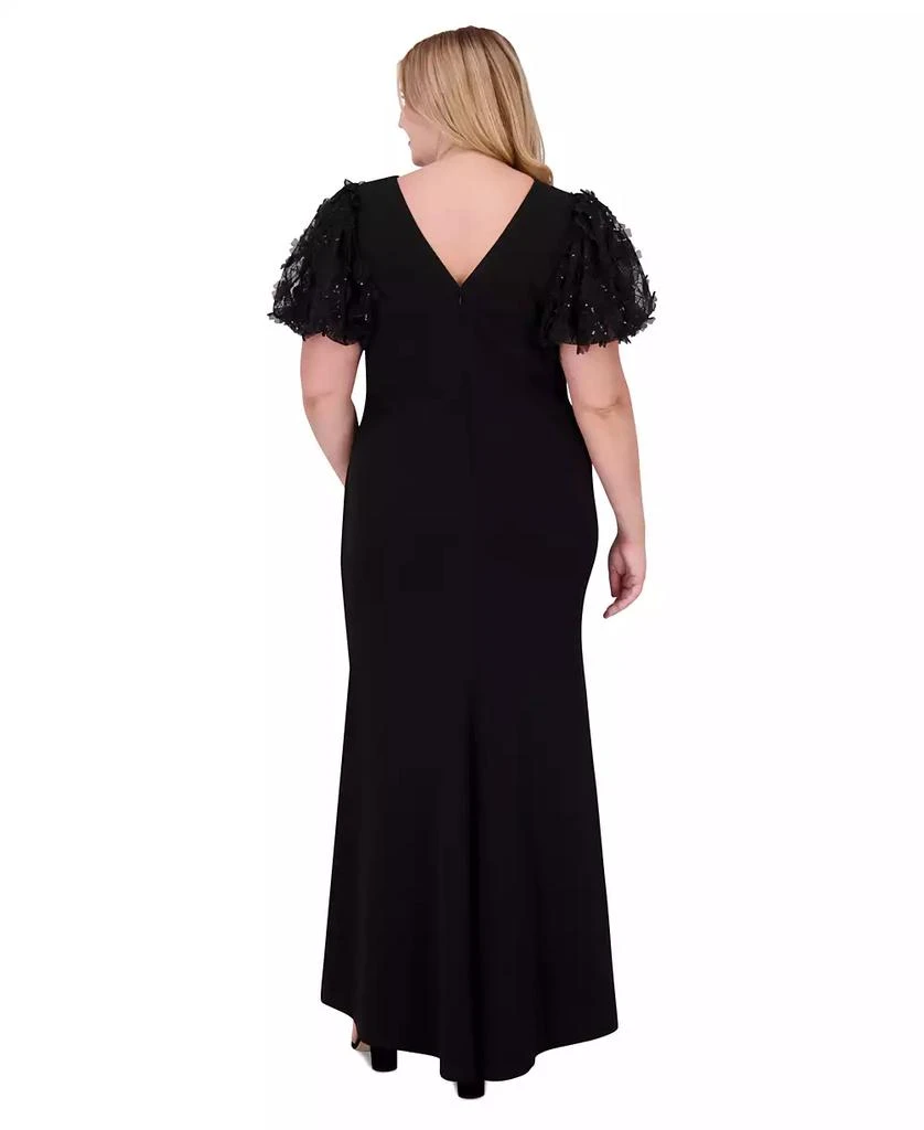 Eliza J Plus Size Floral-Short-Sleeve Boat-Neck Pleated Gown 5