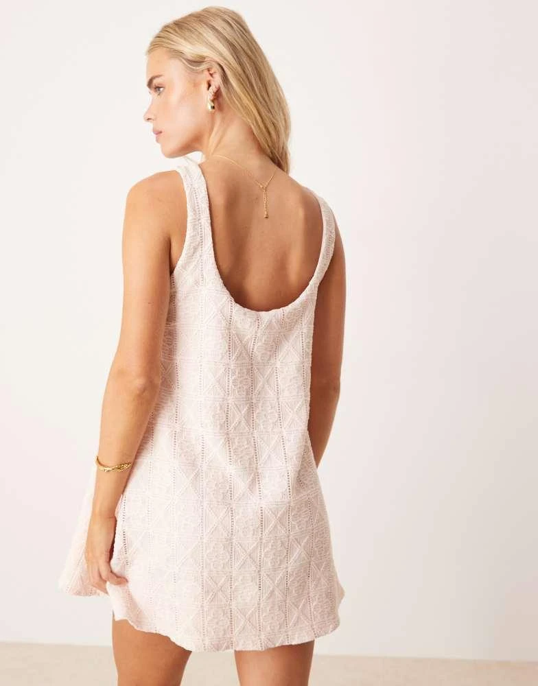 ASOS Design Petite Embroidery Trapeze Mini Dress in Baby pink-Neutral