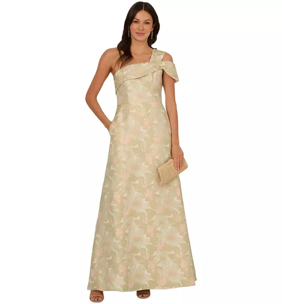 Adrianna Papell Women's One-Shoulder Floral-Jacquard Gown 1