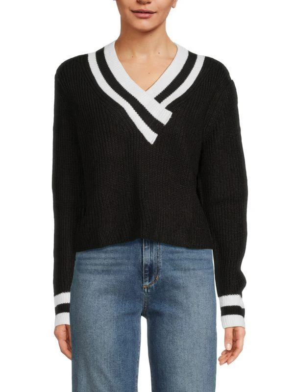 DKNY Surplice Neckline Varsity Sweater 1