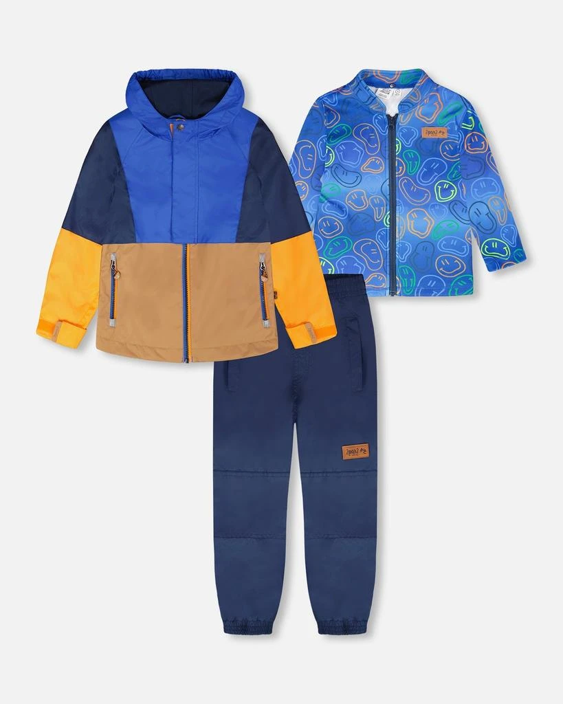 Deux par Deux 3-in-1 Two-Piece Mid-Season Outerwear Set Blue Colorblock