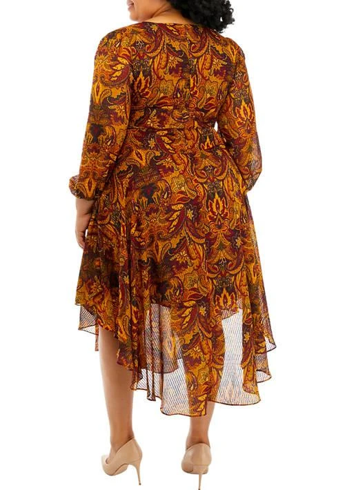 Vince Camuto Plus Size Long Sleeve V-Neck Maxi Dress with Asymmetrical Hem 2