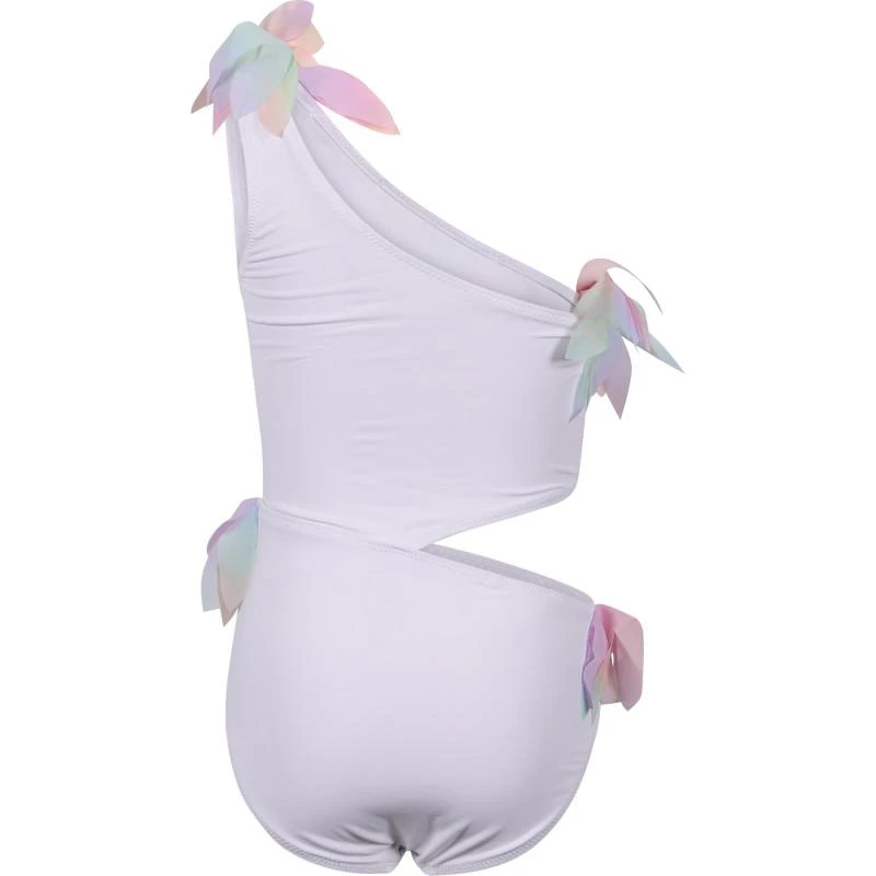 Stella Cove Feather trim swimsuit in white 2