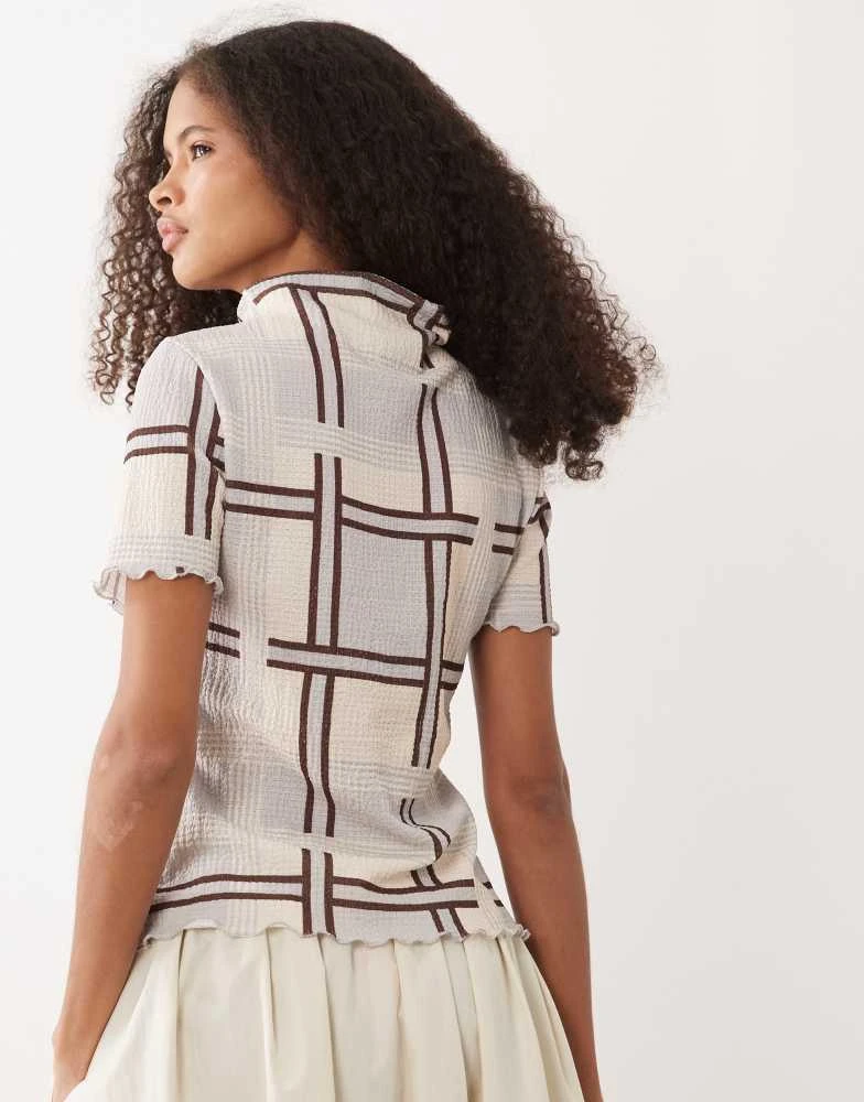 ASOS ASOS DESIGN short sleeve with grown on neck top in check print 4