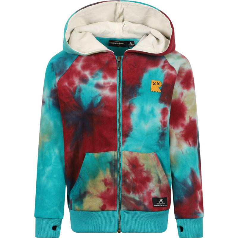 Rock Your Baby Tie dye zipped hoodie in turquoise red and beige