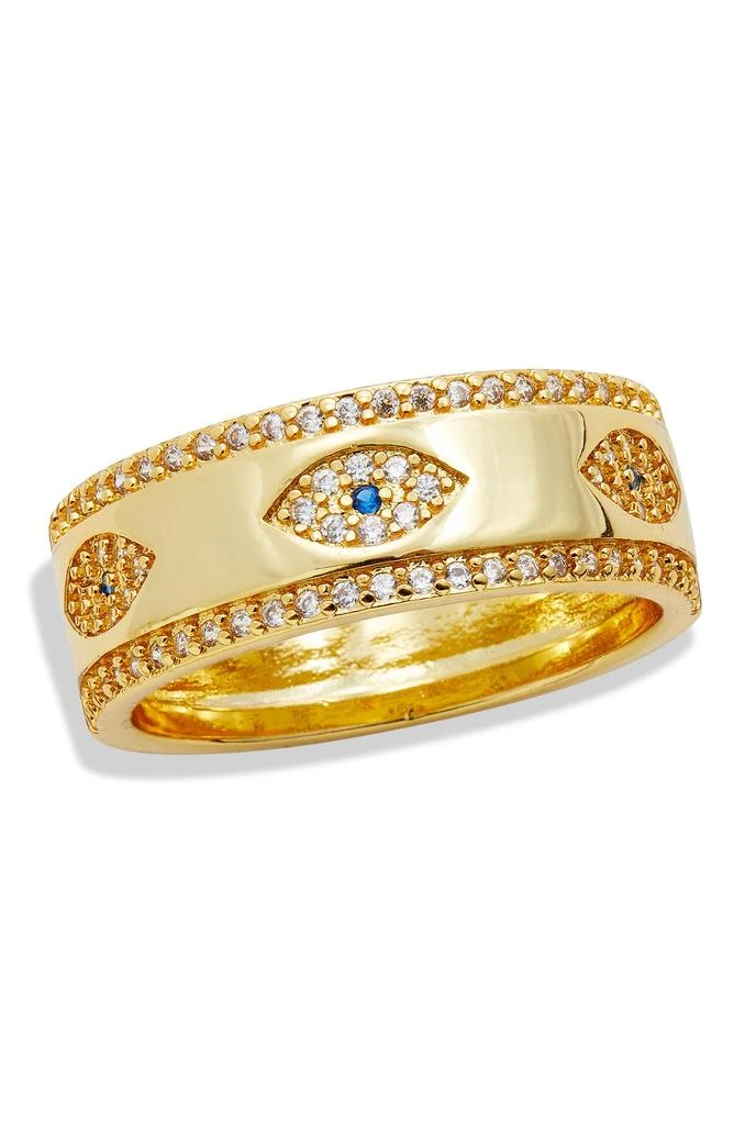Savvy Cie Jewels 18K Yellow Gold Plated CZ Evil Eye Band Ring 1