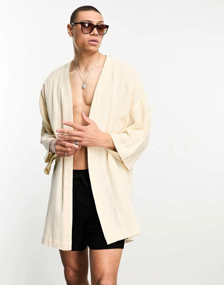 ASOS ASOS DESIGN textured linen blend kimono in neutral 1