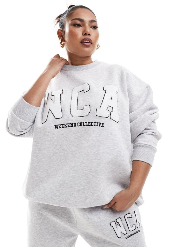 ASOS WEEKEND COLLECTIVE Weekend Collective Curve sweat with varsity logo in grey marl 1