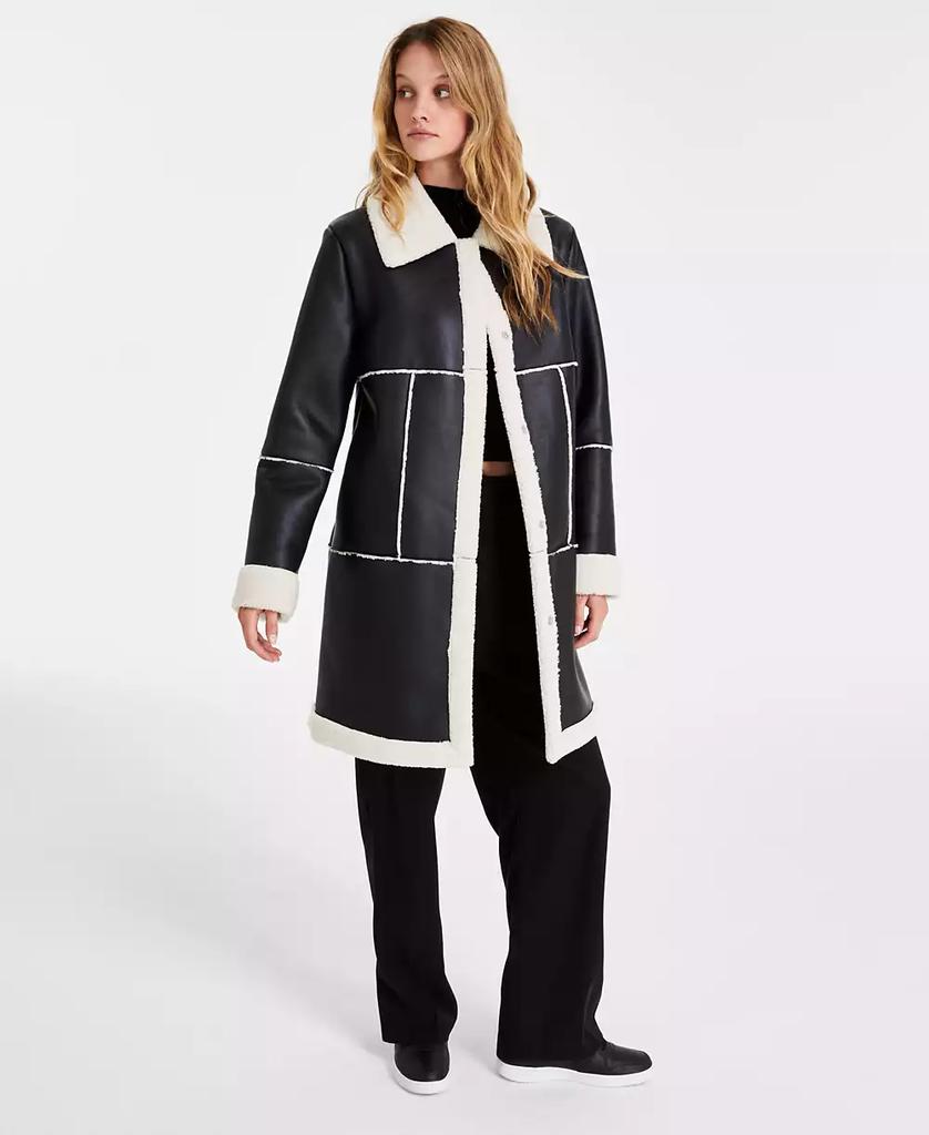 Maralyn & Me Juniors' Long Faux-Shearling-Trimmed Coat