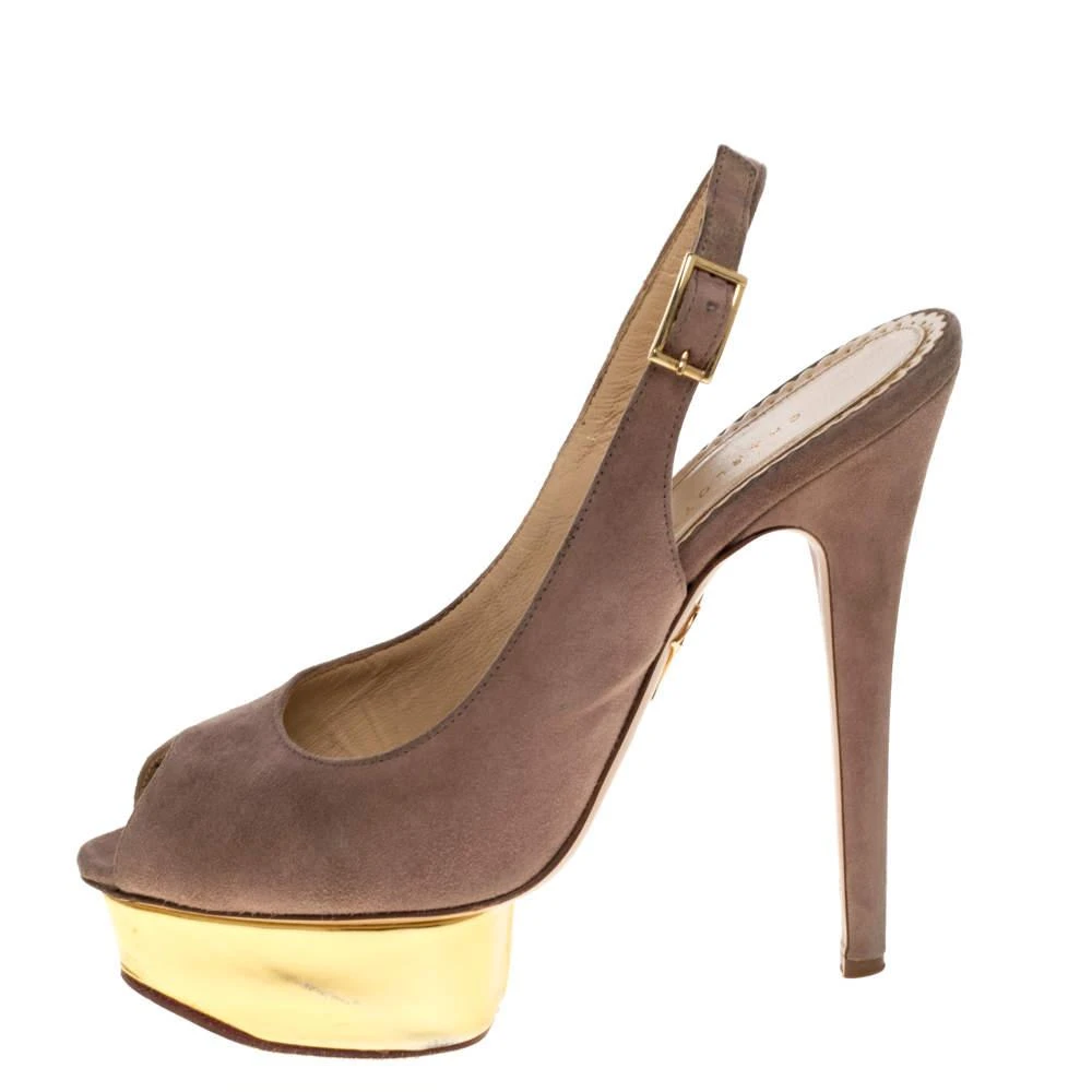 Charlotte Olympia Charlotte Olympia Beige Suede Slingback Peep Toe Platform Sandals Size 37.5 2
