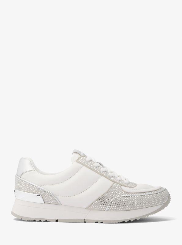 Michael Kors Andi Embellished Quilted Leather and Metallic Trainer