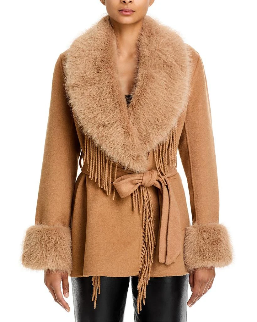 Love Token Faux Fur Collar Fringe Wrap Coat 7