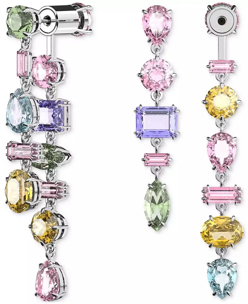 Swarovski Silver-Tone Crystal Mixed Cut Front & Back Asymmetrical Drop Earrings 1