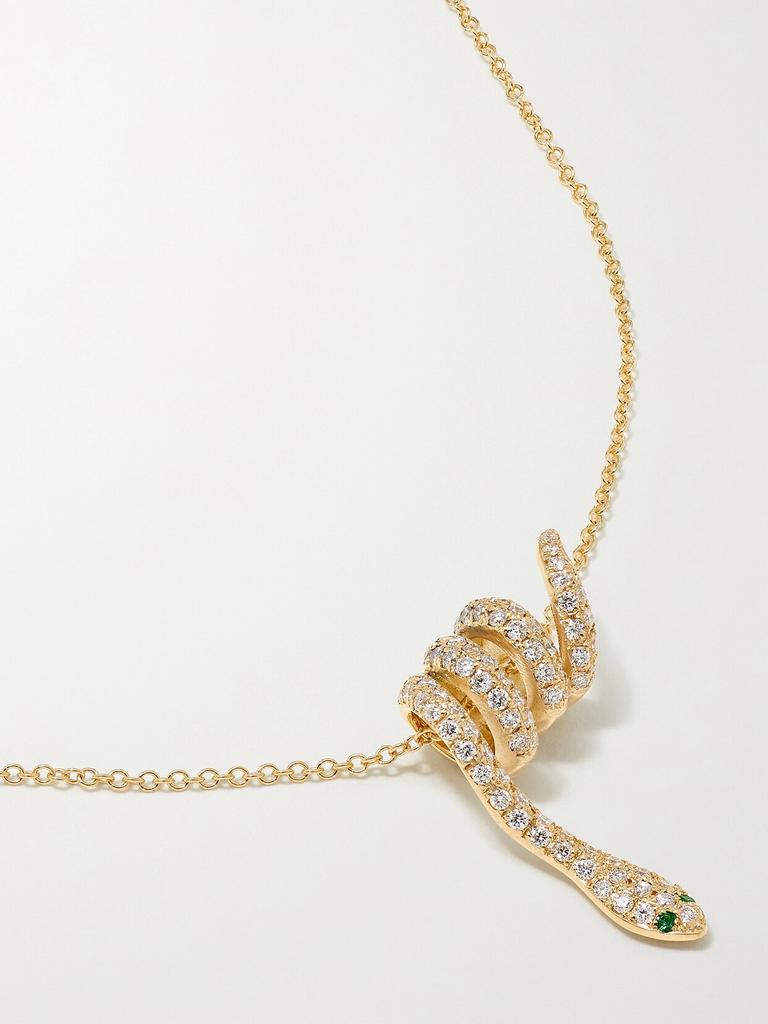 Ileana Makri Curled Snake 18k 黄金、钻石、沙弗莱石项链