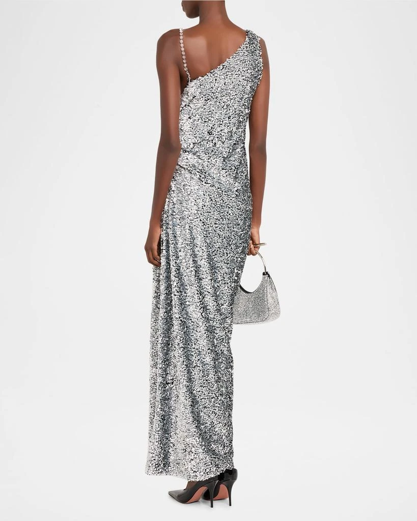 AREA Asymmetric Crystal-Strap Full Sequin Gown 3