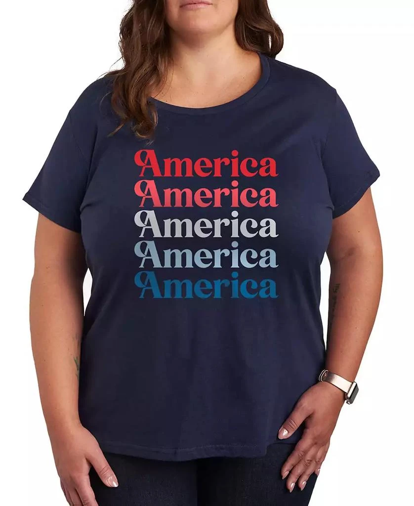 Hybrid Apparel Plus Size America Repeated Graphic Crew Neck T-Shirt