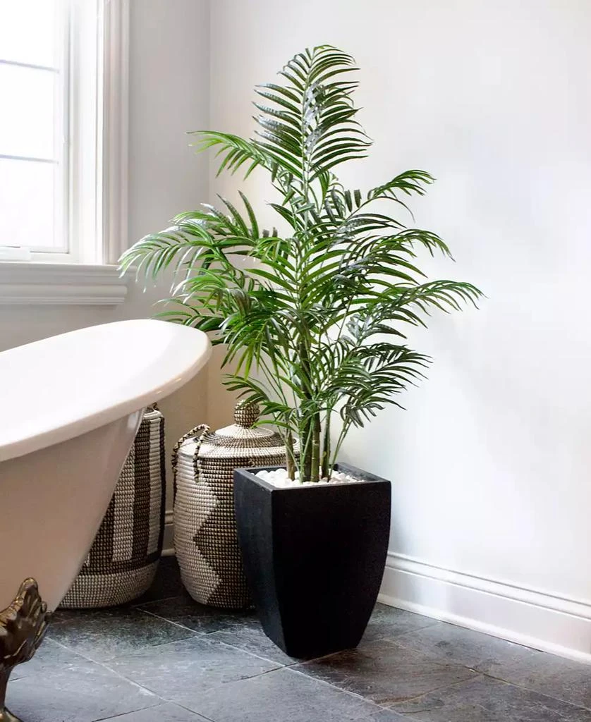 NEARLY NATURAL 4.5
 Areca Palm UV-Resistant Indoor/Outdoor Artificial Tree in Black-Washed Planter 9