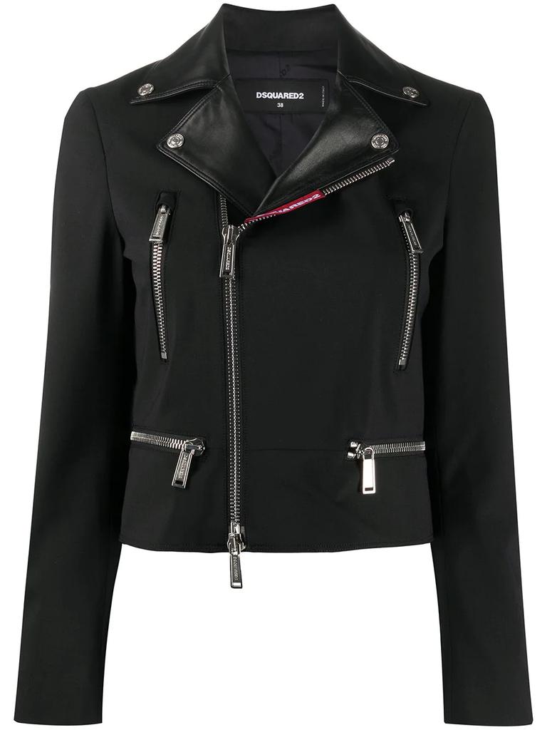 DSQUARED2 zippered virgin wool blend biker jacket - women