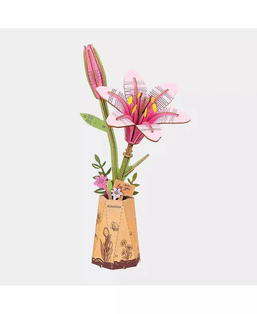 Flash Popup DIY 3D Wood Puzzle Pink Lily 73 pieces