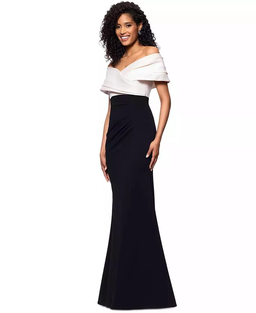 Betsy & Adam Women's Off-The-Shoulder Colorblocked Gown 3