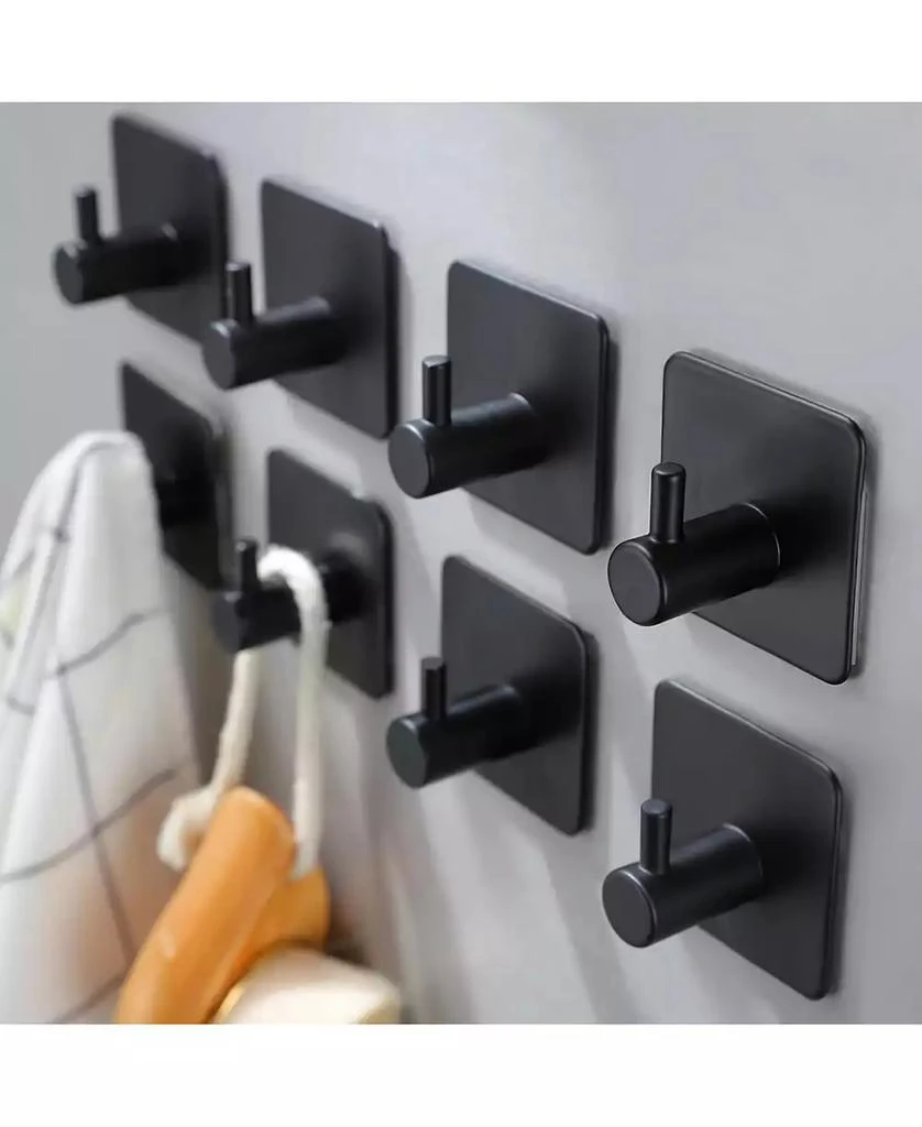 YIGII 1.77×1.77 inches 8 Packs Adhesive Hooks for Hanging, Towel Hooks Adhesive Wall Hooks for Bathrooms Kitchen Black No Damage