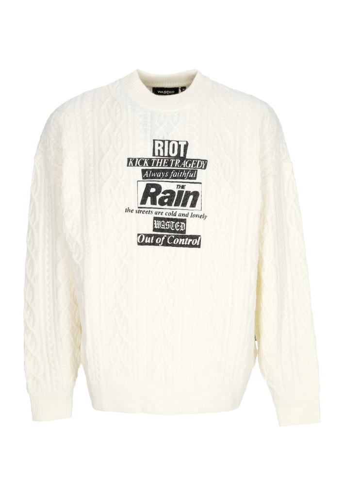 Wasted Paris Men's Rain Cable Sweater Crewneck Off White