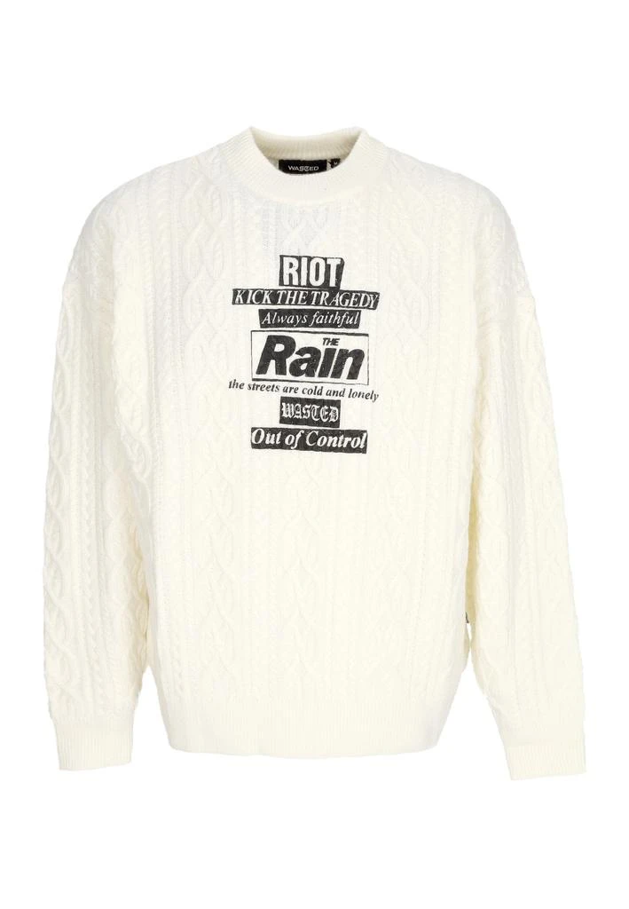 Wasted Paris Men's Rain Cable Sweater Crewneck Off White 1