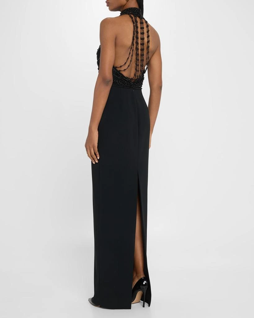 Pamella Roland Embroidered Crepe Halter Illusion Gown 3