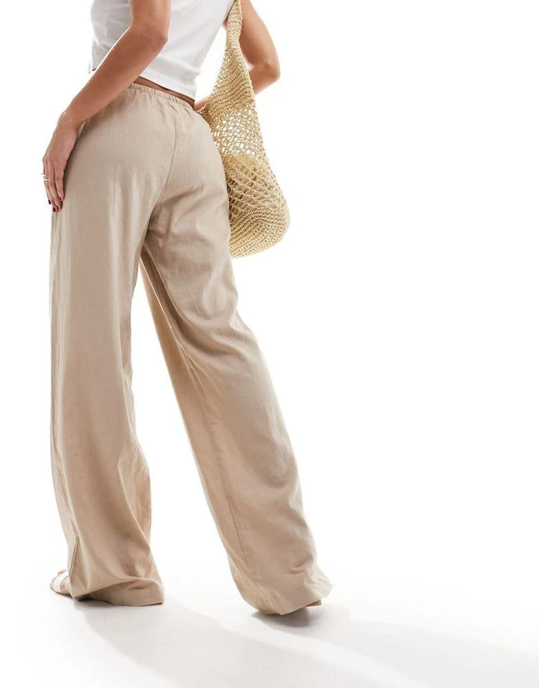 Cotton:On Cotton On drawstring straight leg linen blend trousers in taupe 3