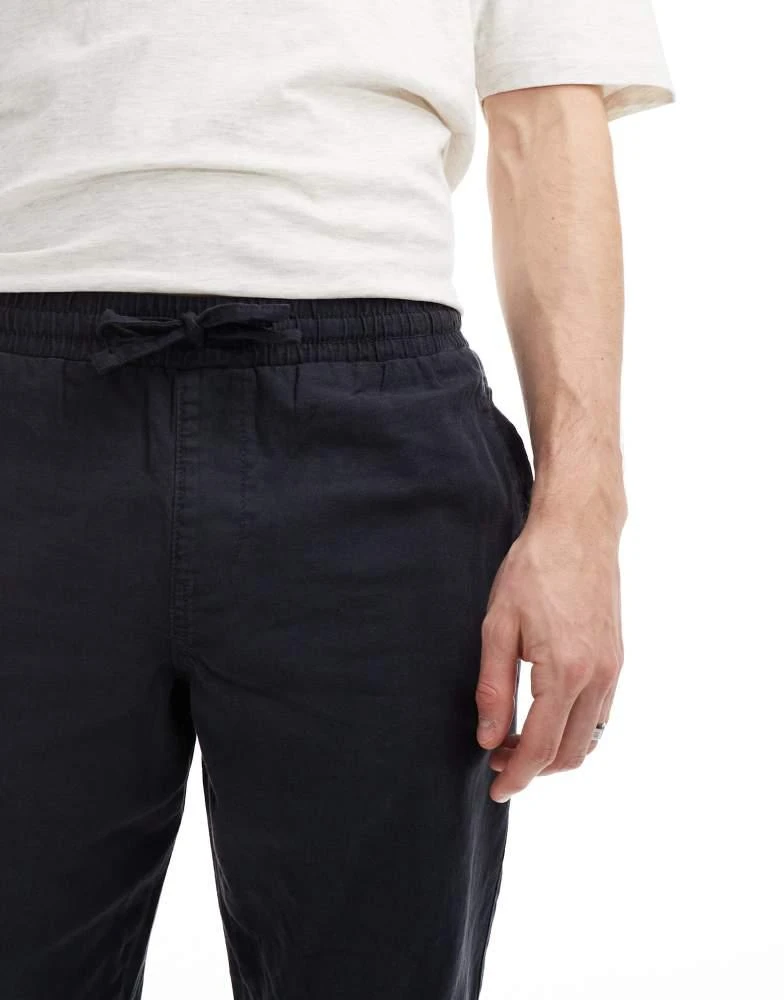 ASOS ASOS DESIGN tapered pull on linen trouser in washed navy 5