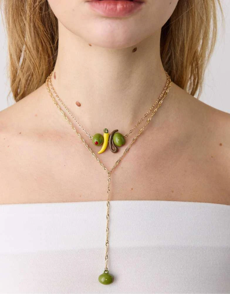 Stradivarius Stradivarius Set of 2 olive necklaces in gold 2