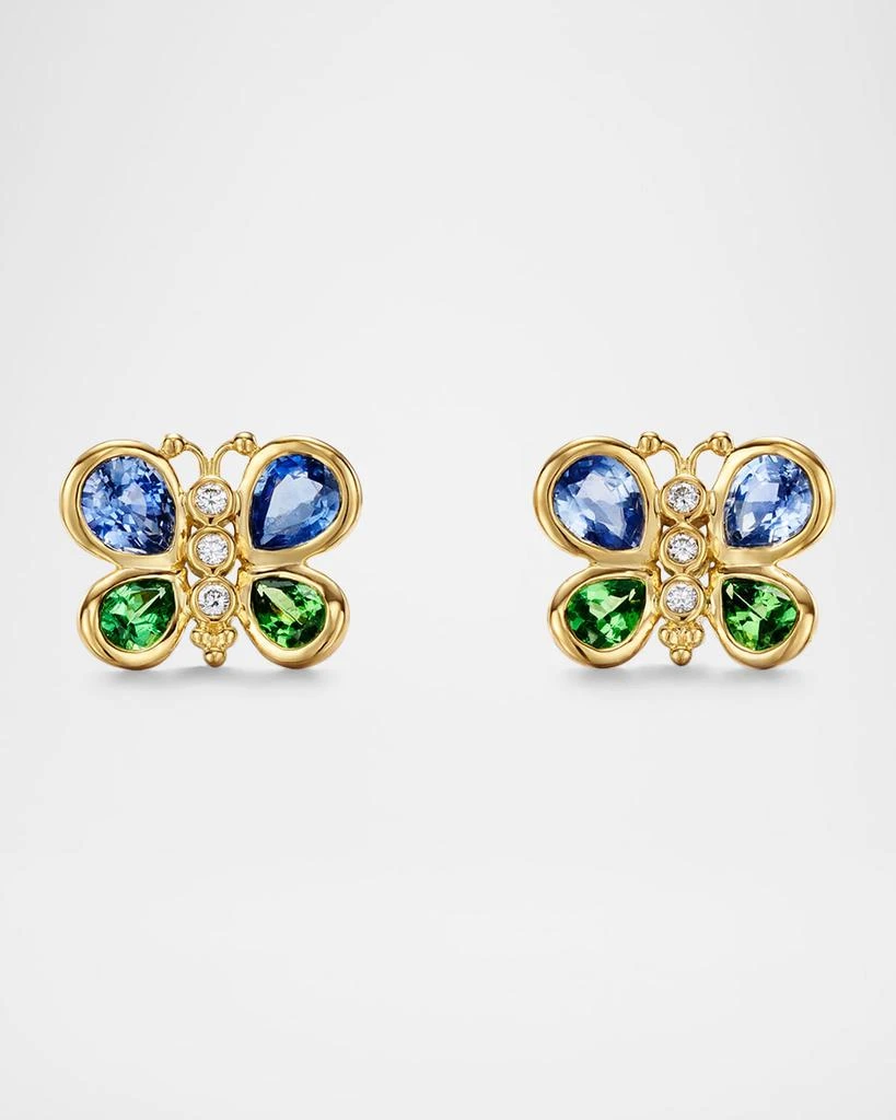 Temple St. Clair 18K Diamond, Sapphire and Tsavorite Butterfly Post Earrings