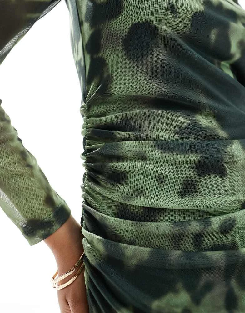 VERO MODA Vero Moda long sleeved mesh maxi dress in green blurred floral 3