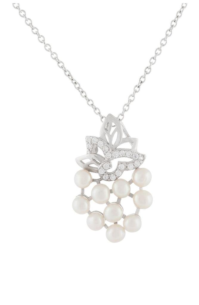 Splendid Pearls Sterling Silver 3-4mm Freshwater Micropearl & CZ Cluster Pendant Necklace