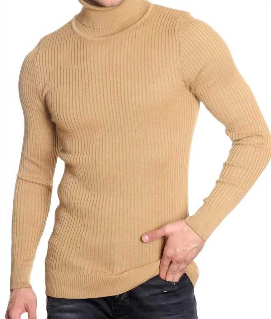 LCR Black Edition Men's Turtleneck Sweater In Dark Beige 1