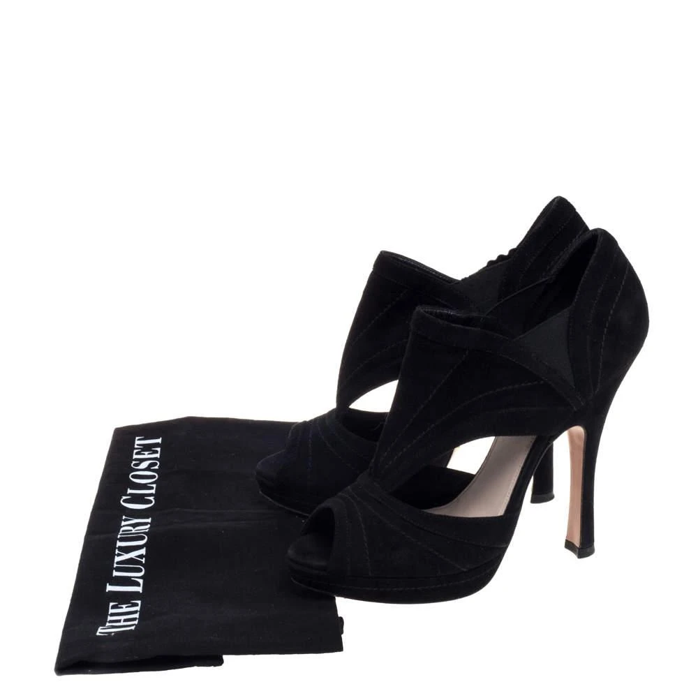 Prada Prada Black Suede Cutout Peep Toe Booties Size 37.5 8
