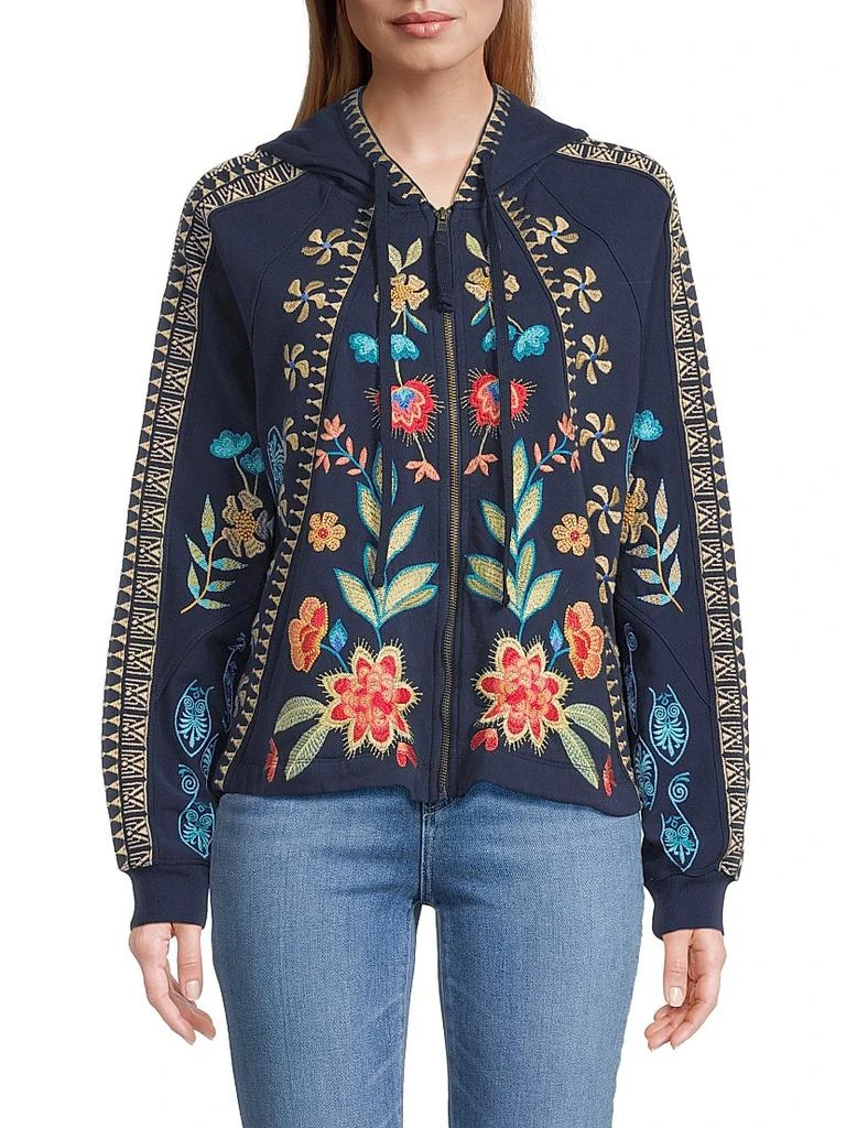 Johnny Was Embroidered Cotton Zip-Front Hoodie 3