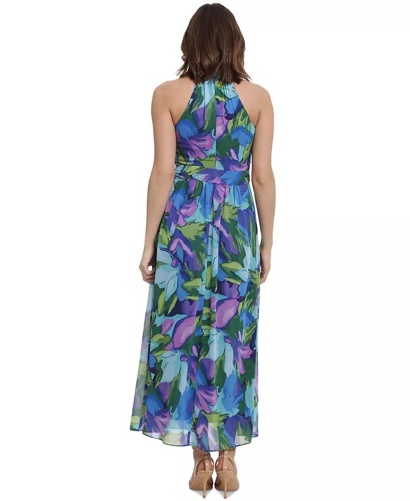 London Times Petite Printed Wrap-Neck Maxi Dress