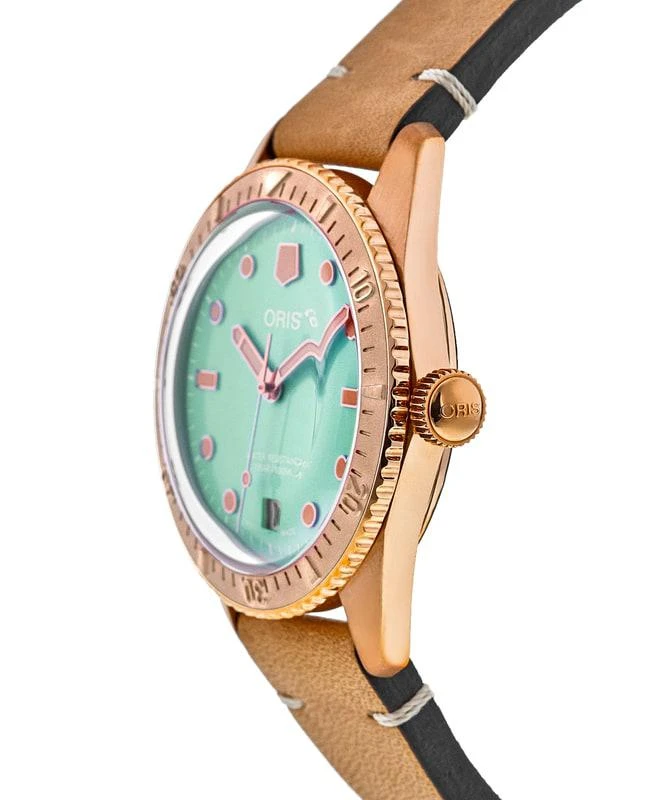 Oris Oris Divers Sixty-Five Cotton Candy Green Dial Leather Strap Unisex Watch 01 733 7771 3157-07 5 19 04BR 3