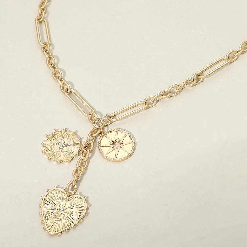 FASHNZFAB Celestial Heart Charm Layered Mixed Link Chain Necklace