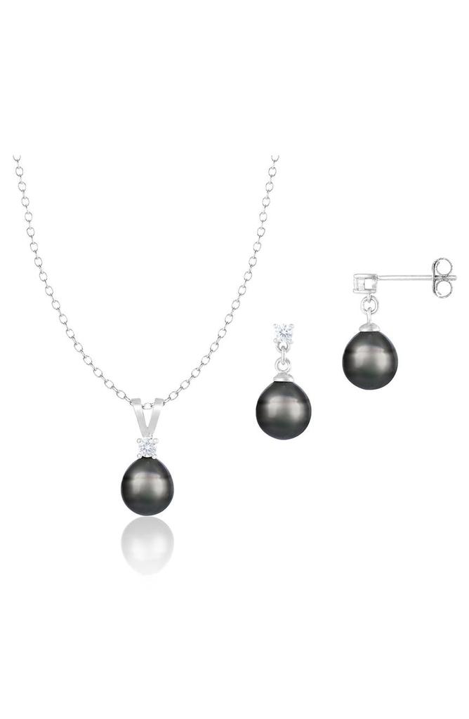 SPLENDID PEARLS Tahitian Pearl Pendant Necklace & Stud Earrings Set