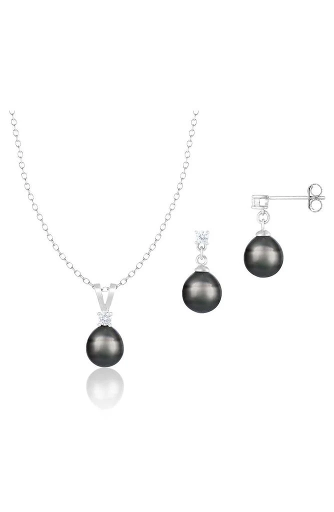 SPLENDID PEARLS Tahitian Pearl Pendant Necklace & Stud Earrings Set 1