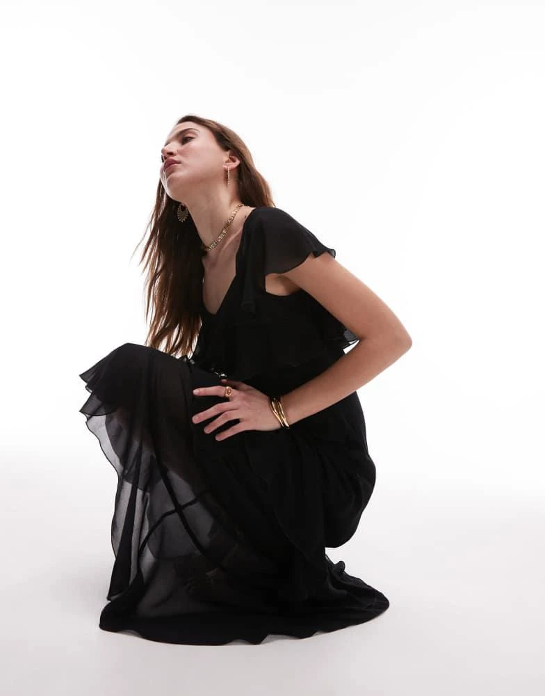 & Other Stories & Other Stories asymmetric midaxi dress with tiered ruffles in black 2