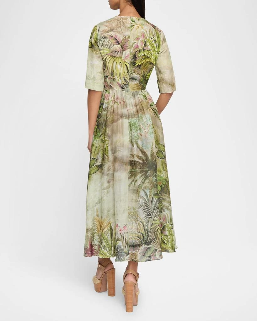Elie Saab Mixed-Media Printed Short-Sleeve Midi Dress 3