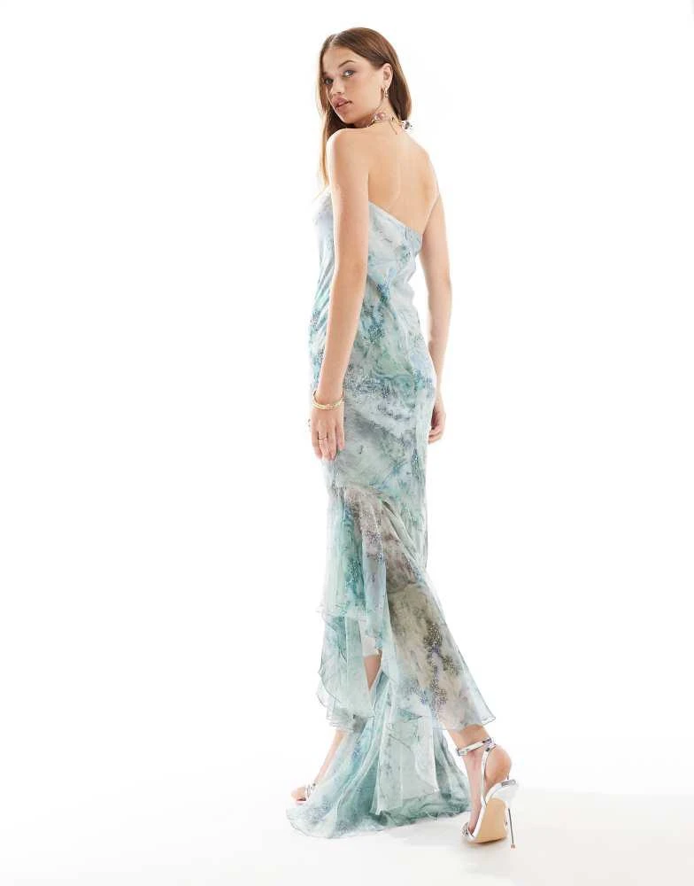 ASOS ASOS DESIGN bandeau maxi dress with asymmetric ruffle hem in marble print 3