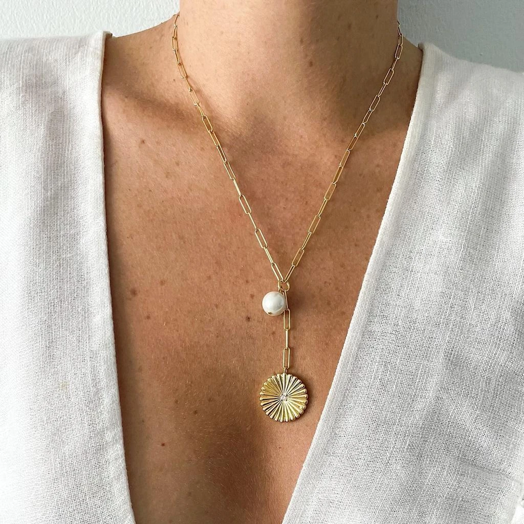 Adornia Adornia Sunburst Pendant Y- Necklace with Pearl Drop 2