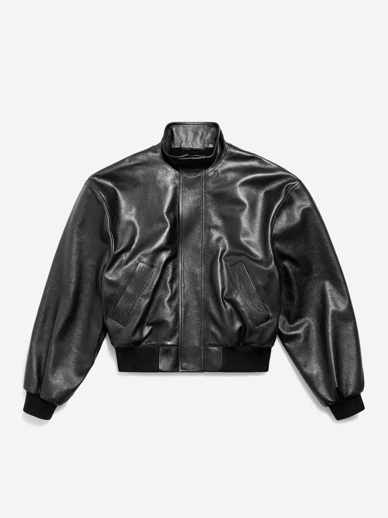 レザージャケット・コート BALENCIAGA BLACK LEATHER OSTRICH-EFFECT BOMBER JACKET BLACK LEATHER OSTRICH-EFFECT BOMBER JACKET – On Sale Now