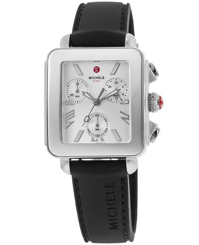 Michele Michele Deco Sport Quartz Chronograph Silver Dial Black Silicone Strap Women's Watch MWW06K000071 1