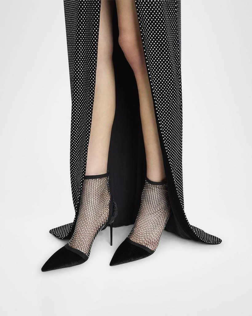 Balmain Velvet Strass Mesh Ankle Boots 2