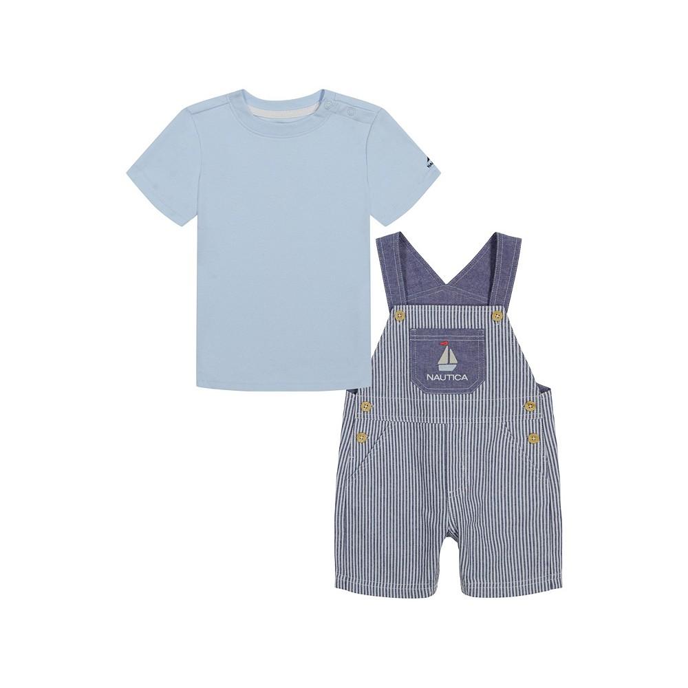 Nautica Baby Boys Short Sleeve T-shirt and Oxford Stripe Shortalls, 2 Piece Set